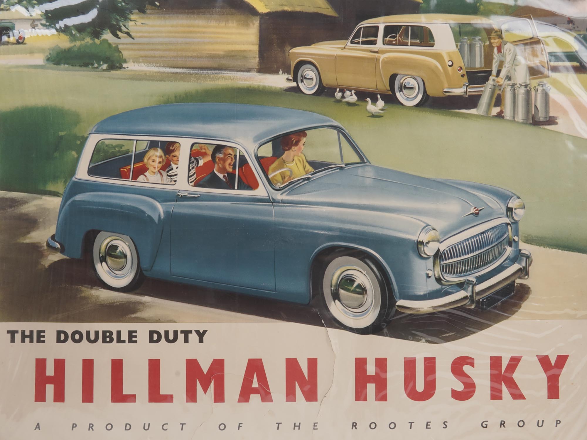 VINTAGE 1955 HILLMAN HUSKY DOUBLE DUTY POSTER PIC-1